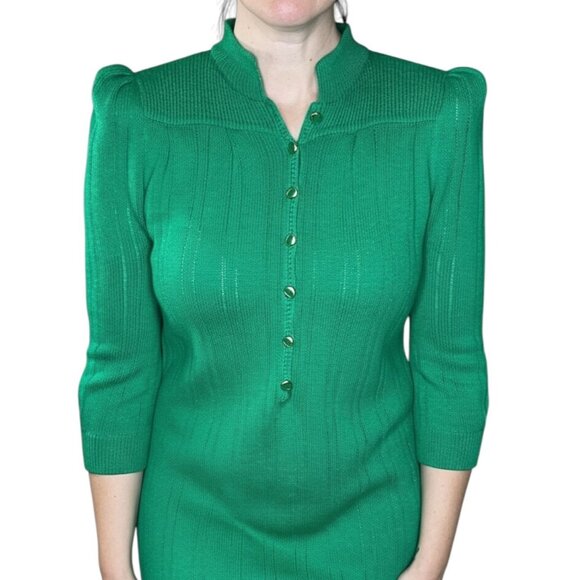 St. John for Saks Fifth Avenue Vintage 80s Knit Midi Dress Gold Buttons size M - Picture 5 of 16